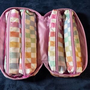 Erin Condren Colorful Checkered Pencil Bag, markers, office supplies, cosmetics